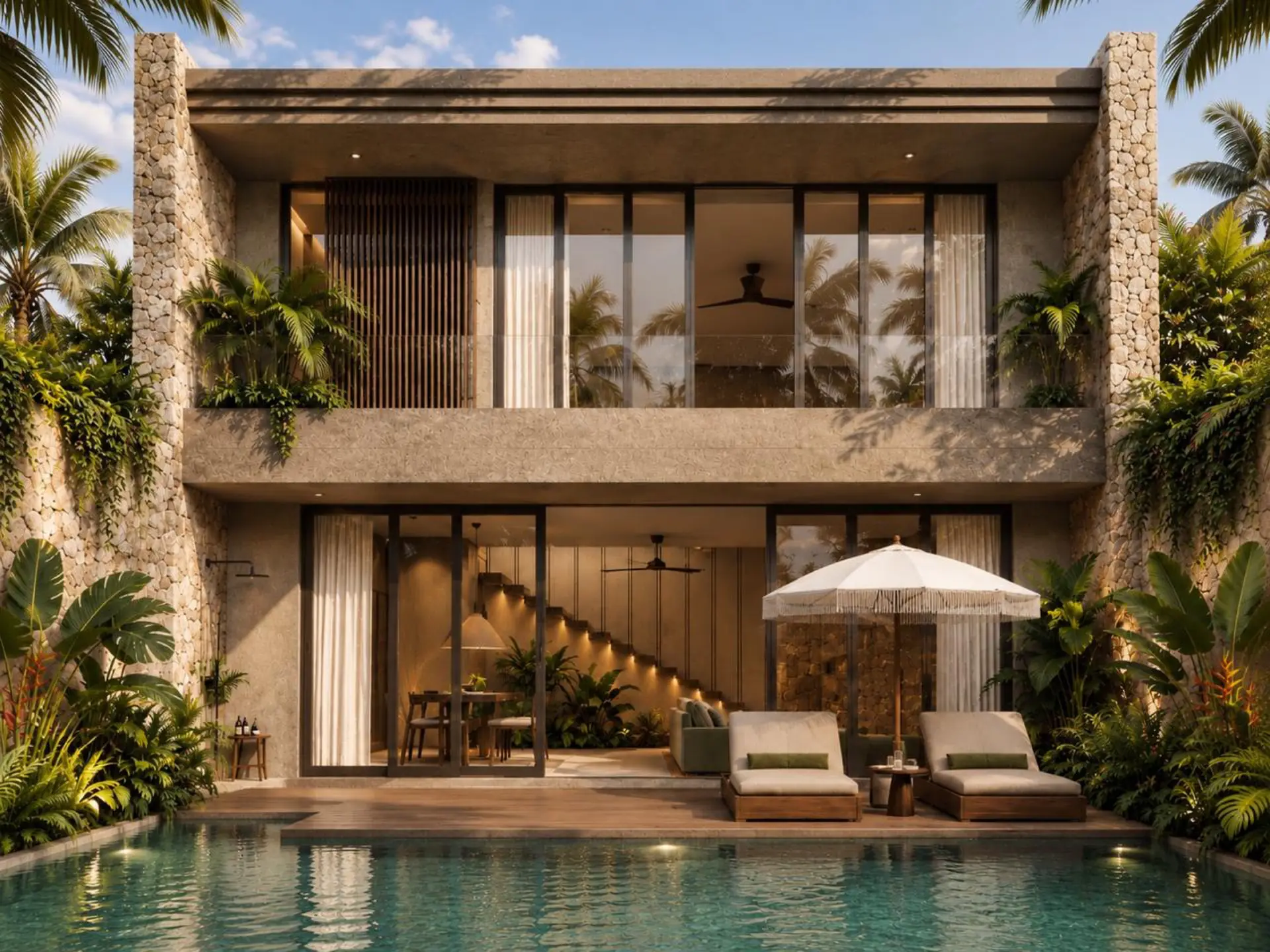 Artist impression of the one-bedroom villa exterior and private pool