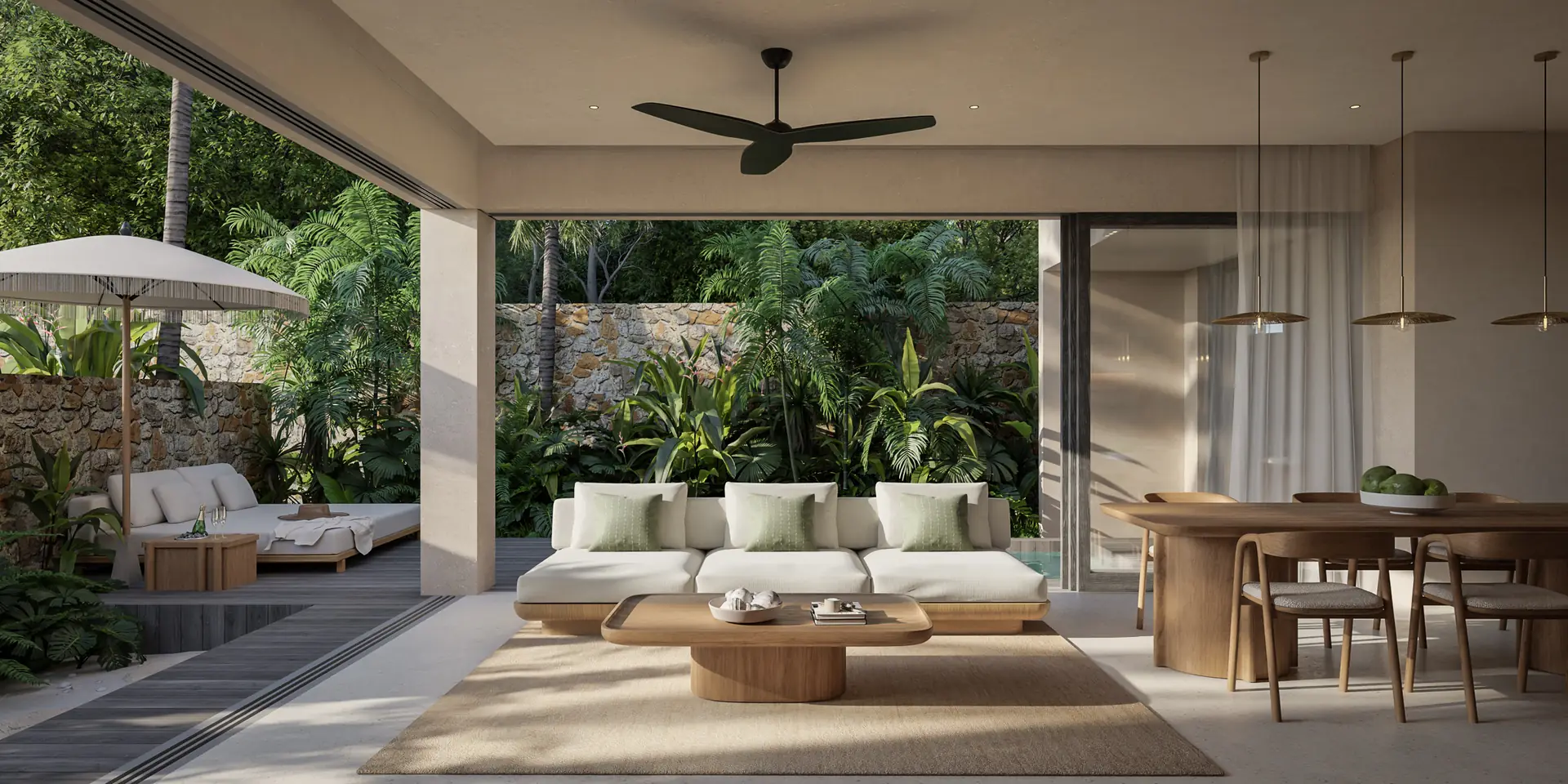 Artist impression of KAHAYA indoor-outdoor living within a tropical garden